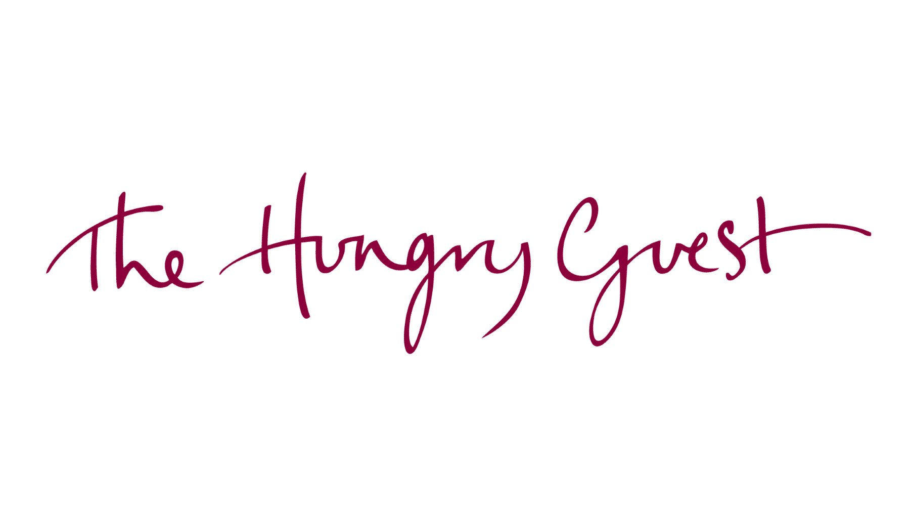 Handwritten script logo reading "The Hungry Guest" in dark red on a white background.