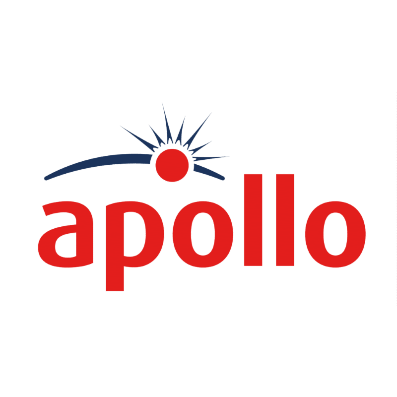 Red "apollo" text with a blue arc and red sunburst above the "p" on a transparent background.