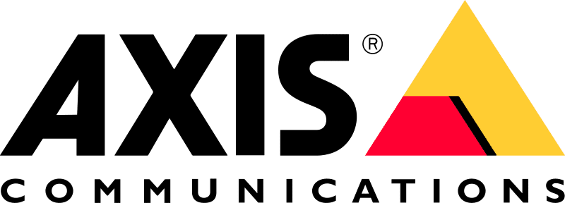 Axis Communications logo with black text and a yellow and red triangle symbol.