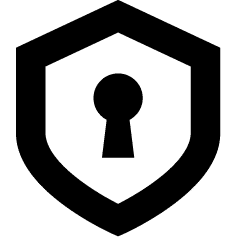 A shield with a keyhole symbol, representing security or protection.