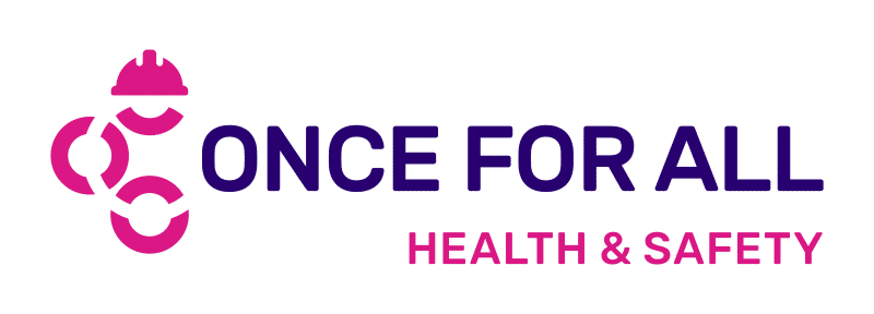 Once For All Health & Safety logo with a pink hard hat and wrench icon.