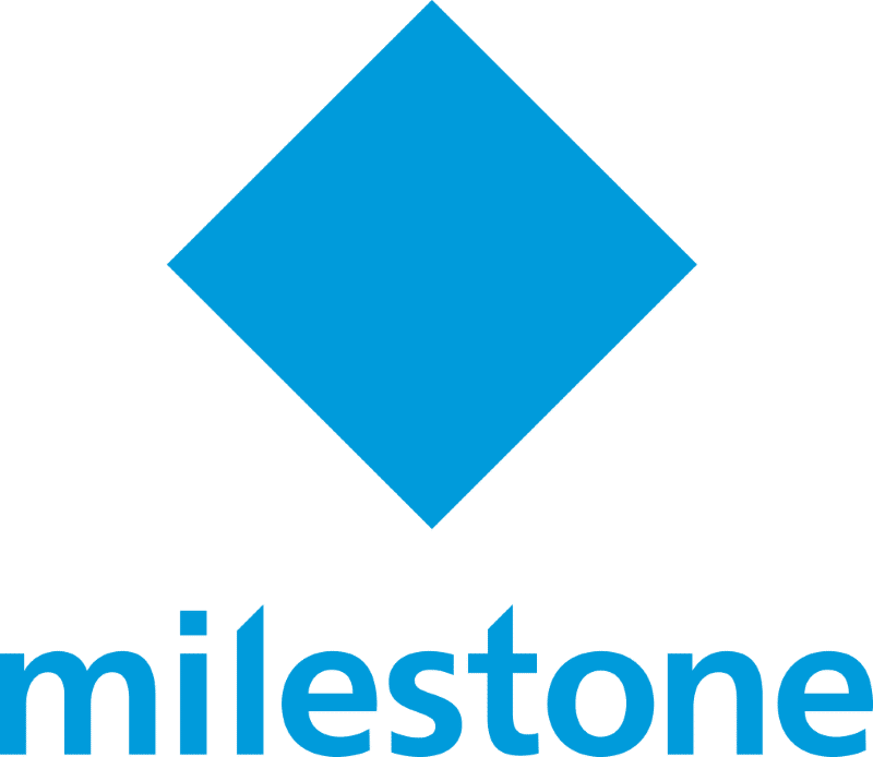 Blue diamond above the word "milestone" in blue lowercase letters.