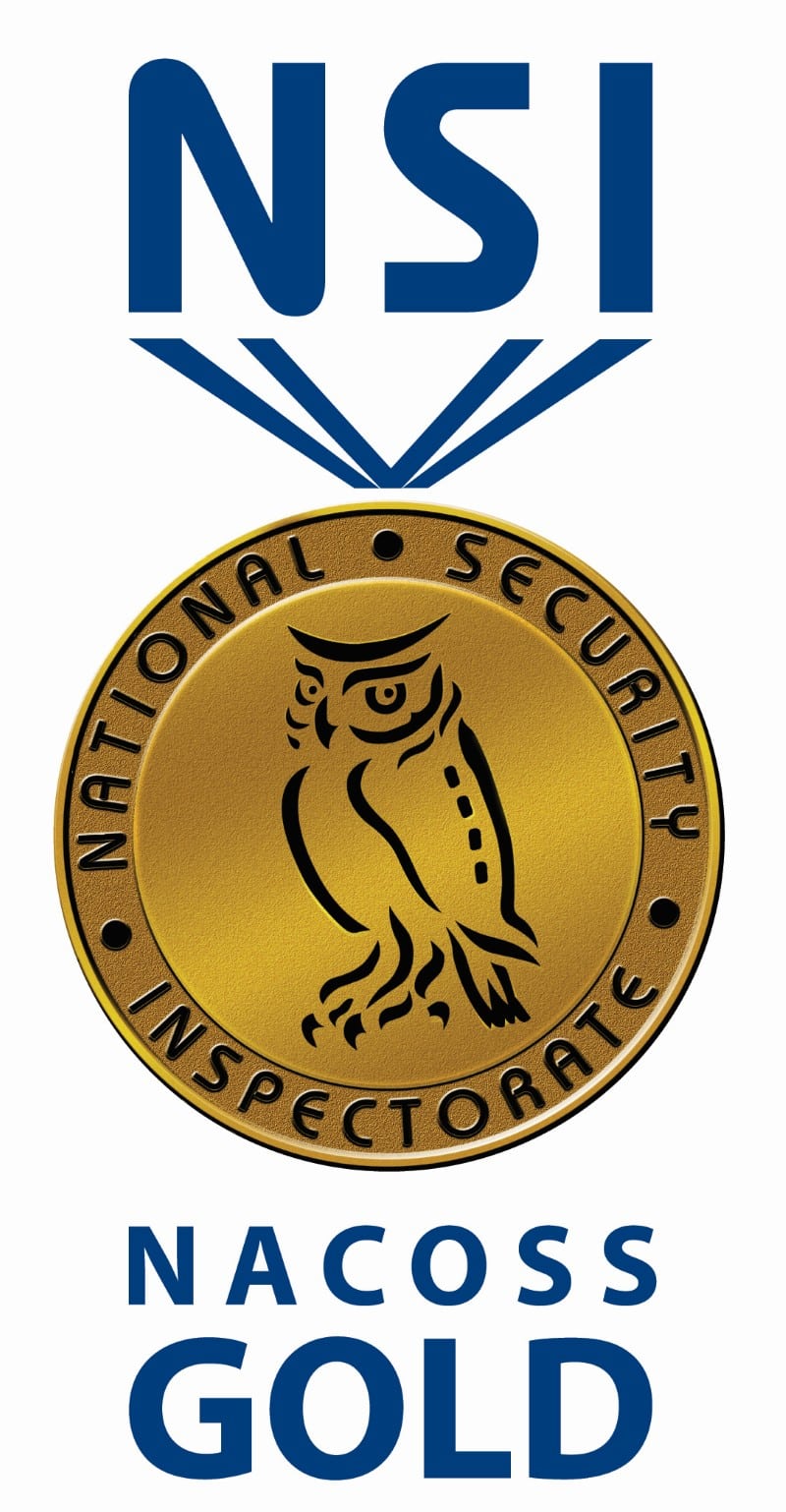 NSI gold medal logo with an owl and text: "NACOSS GOLD, National Security Inspectorate."
