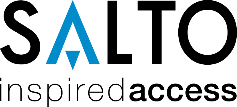 SALTO inspired access logo with blue and black text.
