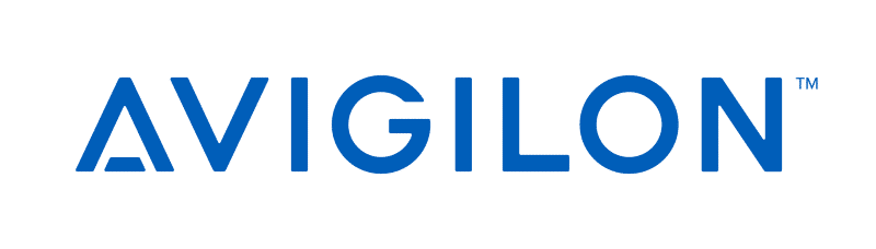 Blue Avigilon logo on a transparent background.