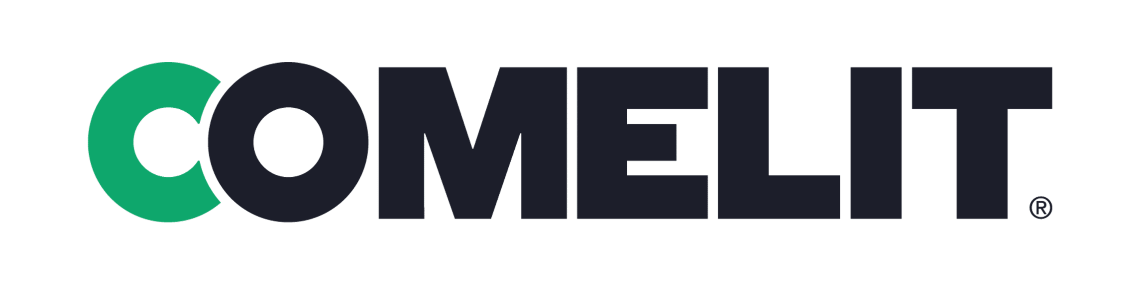 "Comelit logo with bold black and green text on a transparent background."